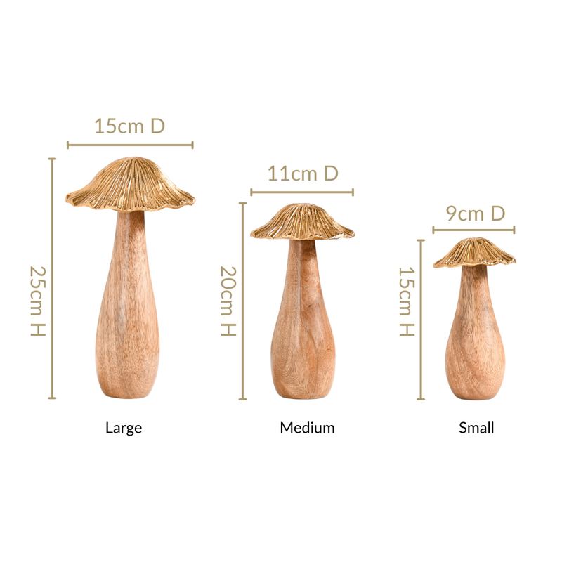 Gold Mushrooms Wooden Decor Showpieces Set