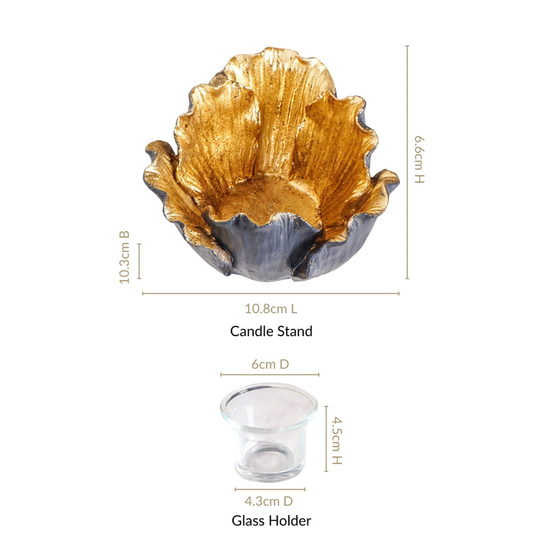 Gold Petal Candle Holder Set Of 2