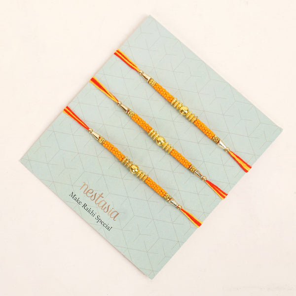 Golden Beads Orange Rakhi Gift Set