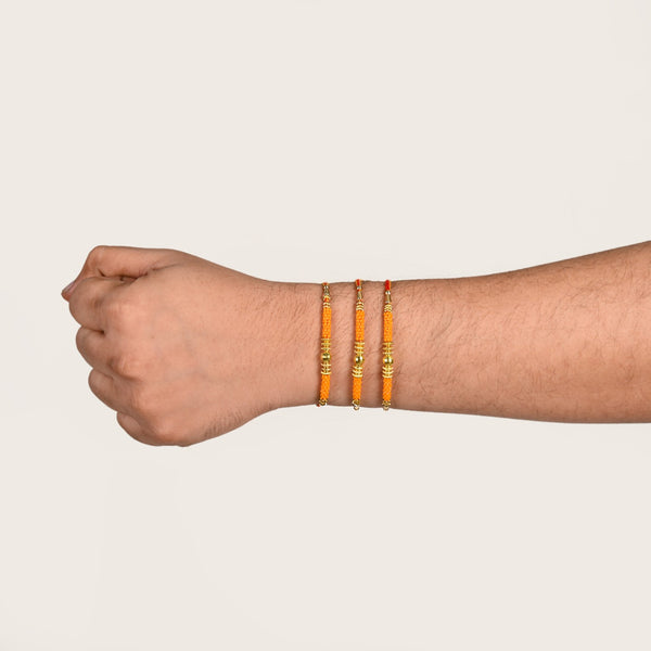 Golden Beads Orange Rakhi Gift Set