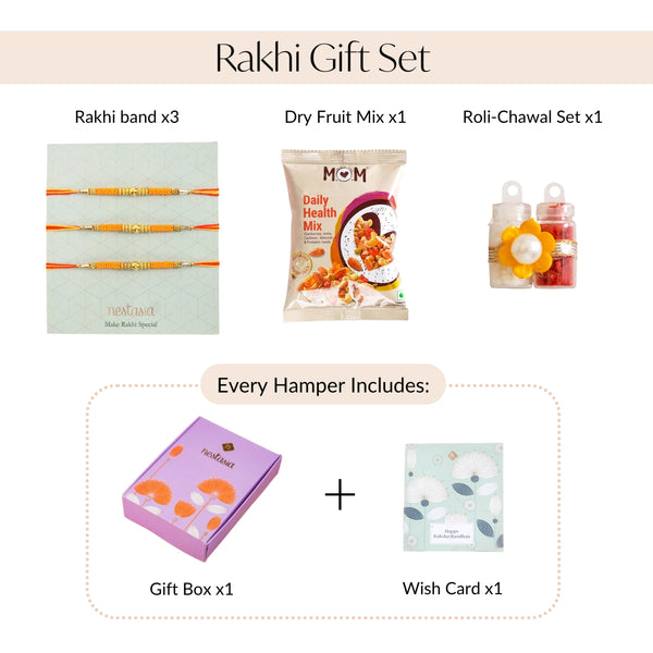 Golden Beads Orange Rakhi Gift Set