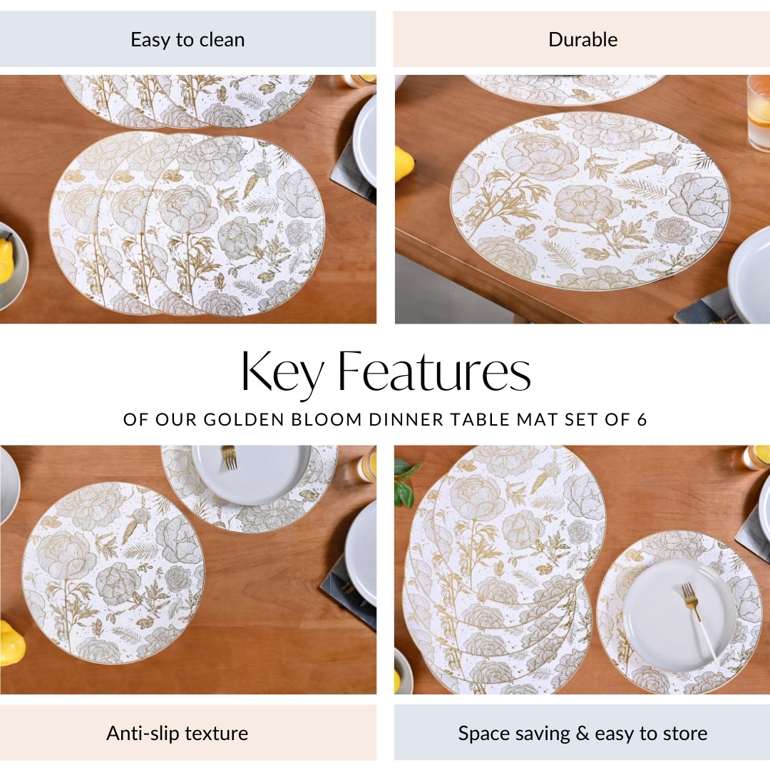 Golden Bloom Dinner Table Mat Set Of 6 Online - Premium Table Mat ...