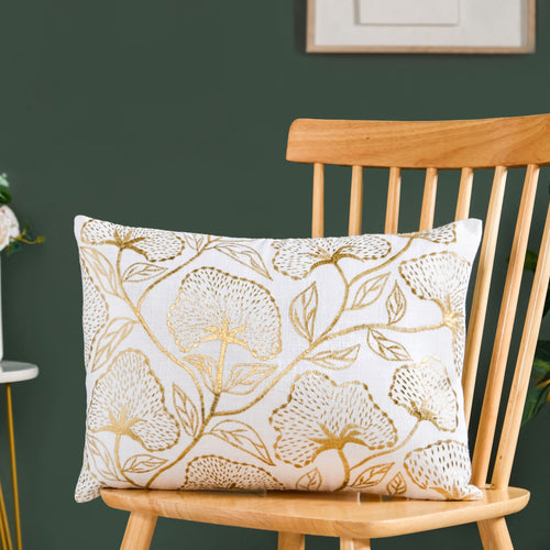 Golden Blooms Cotton Cushion Cover 50x36cm