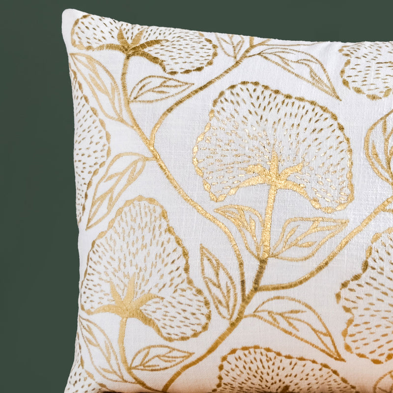 Golden Blooms Cotton Cushion Cover 50x36cm