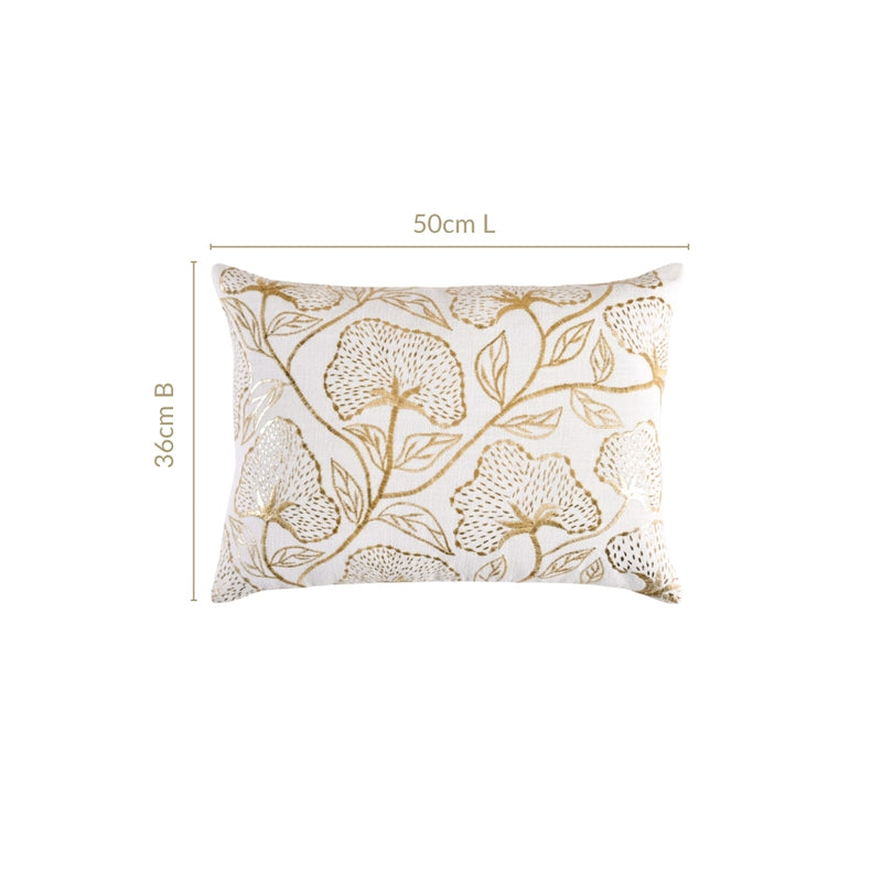 Golden Blooms Cotton Cushion Cover 50x36cm