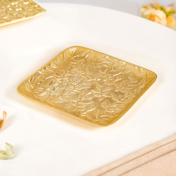 Golden Crest Floral Metal Decorative Tray