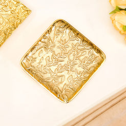 Golden Crest Floral Metal Decorative Tray