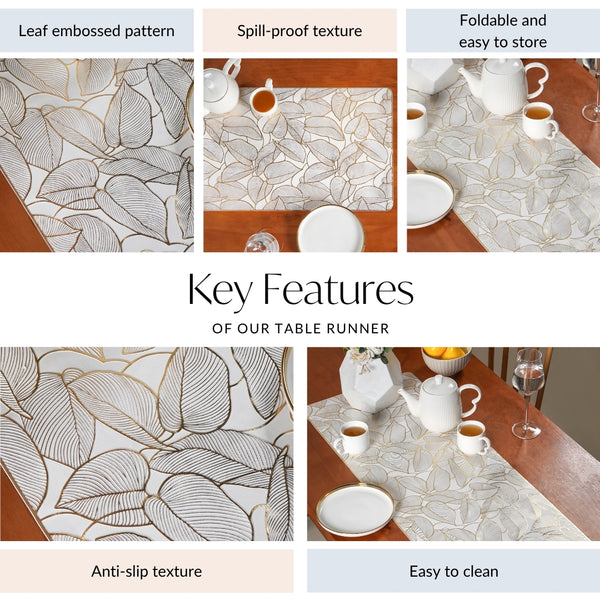 Leaf Embossed Golden Table Runner 91x35cm
