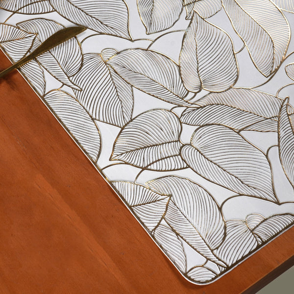 Leaf Embossed Golden Table Runner 91x35cm