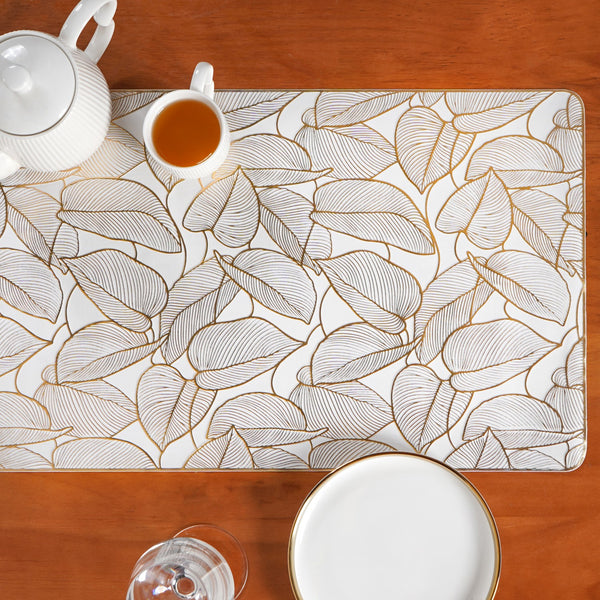 Leaf Embossed Golden Table Runner 91x35cm