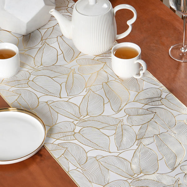 Leaf Embossed Golden Table Runner 91x35cm
