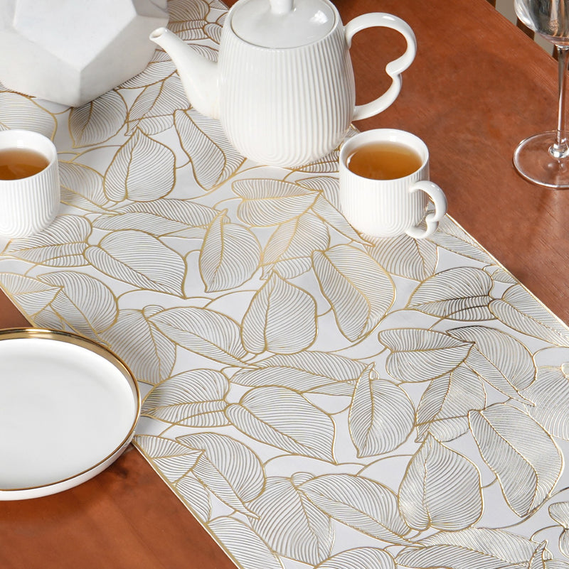 Golden Leaf Embossed Table Runner 36x14 Inch