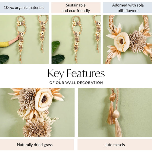 Golden Rings Dried Natural Flower Wall Hanging