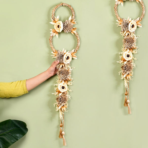 Golden Rings Dried Natural Flower Wall Hanging