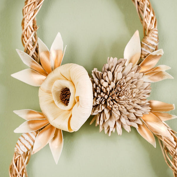 Golden Rings Dried Natural Flower Wall Hanging