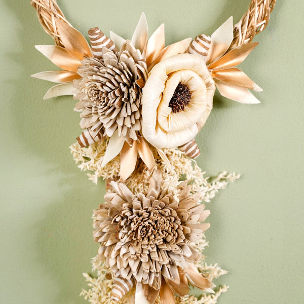 Golden Rings Dried Natural Flower Wall Hanging