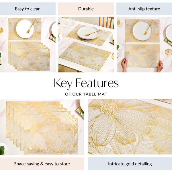 Golden Petals Table Mat Set Of 6 Online - Premium Table Mat | Nestasia