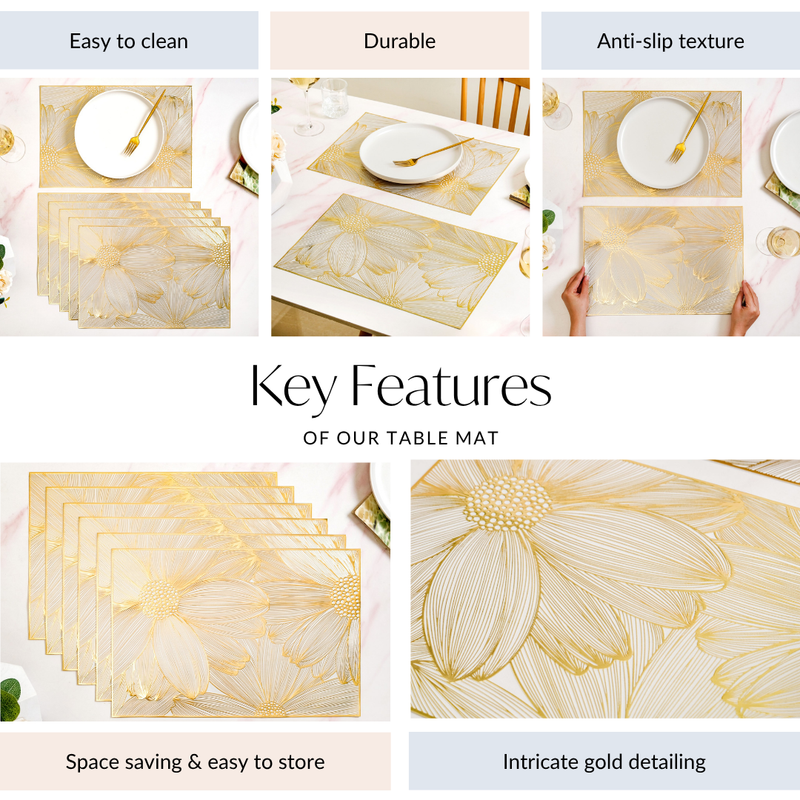 Golden Petals Table Mat Set Of 6