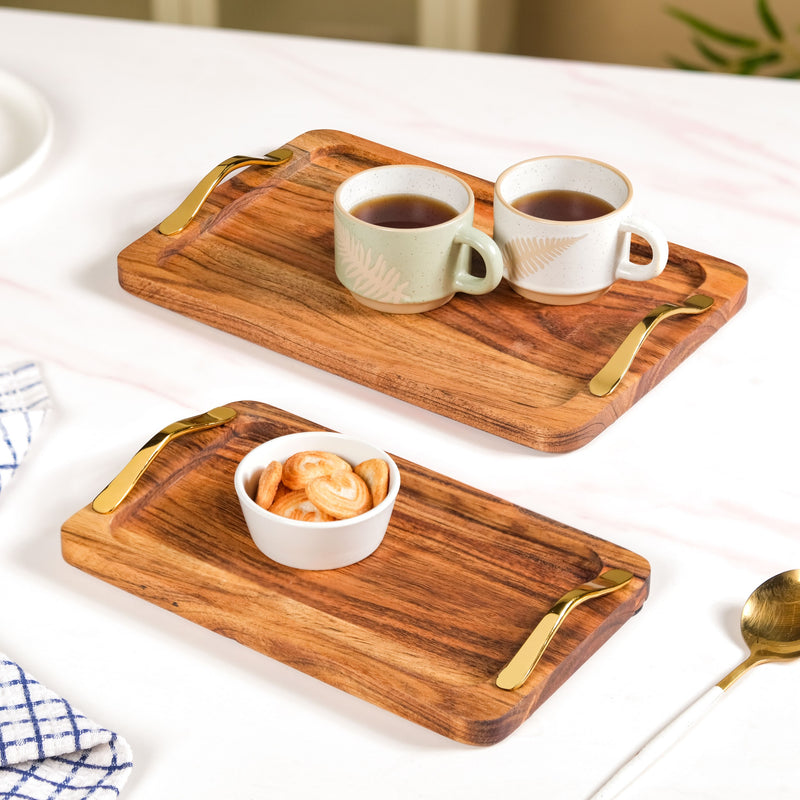 Golden Touch Rectangle Wooden ServingTray Set Of 2
