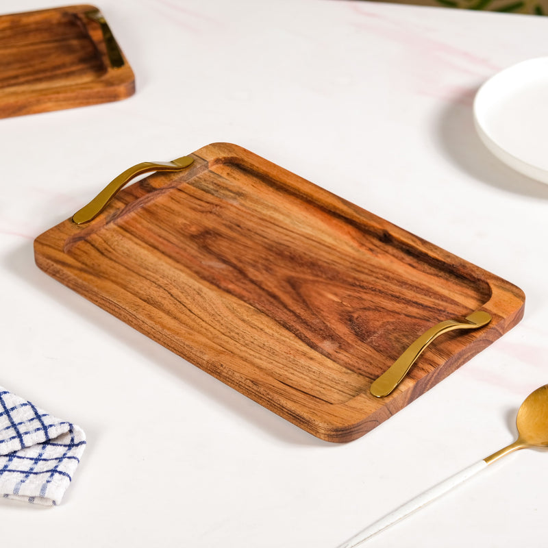 Golden Touch Rectangle Wooden ServingTray Set Of 2