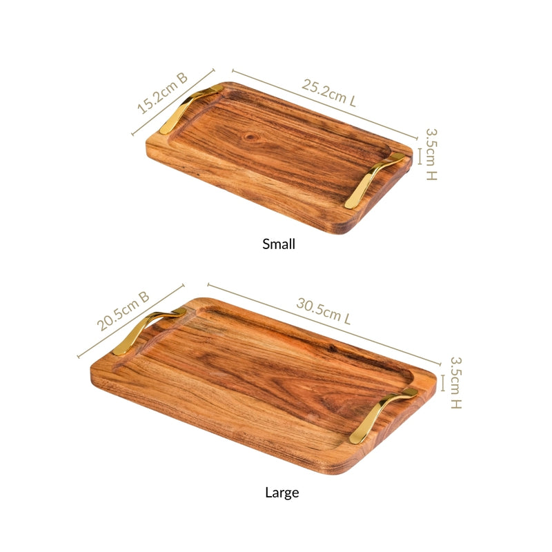 Golden Touch Rectangle Wooden ServingTray Set Of 2