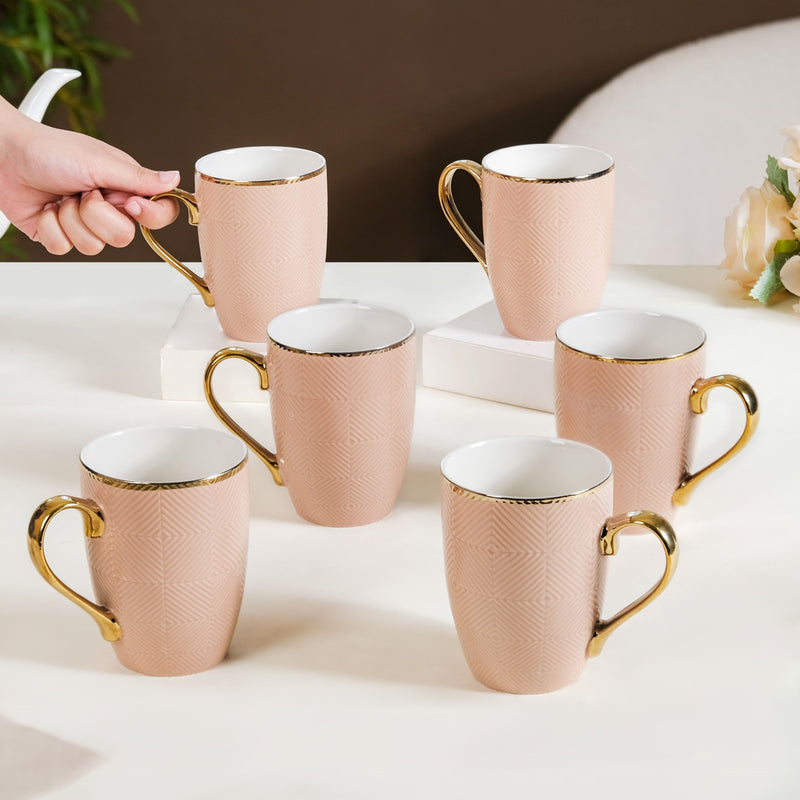 Design Mug For Coffee Set of 6 Beige 330ml - Coffee mugs, coffee mug set, tea mugs, ceramic coffee mugs
