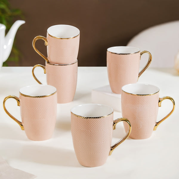 Triangle Design Mug For Coffee Set of 6 Beige 330ml