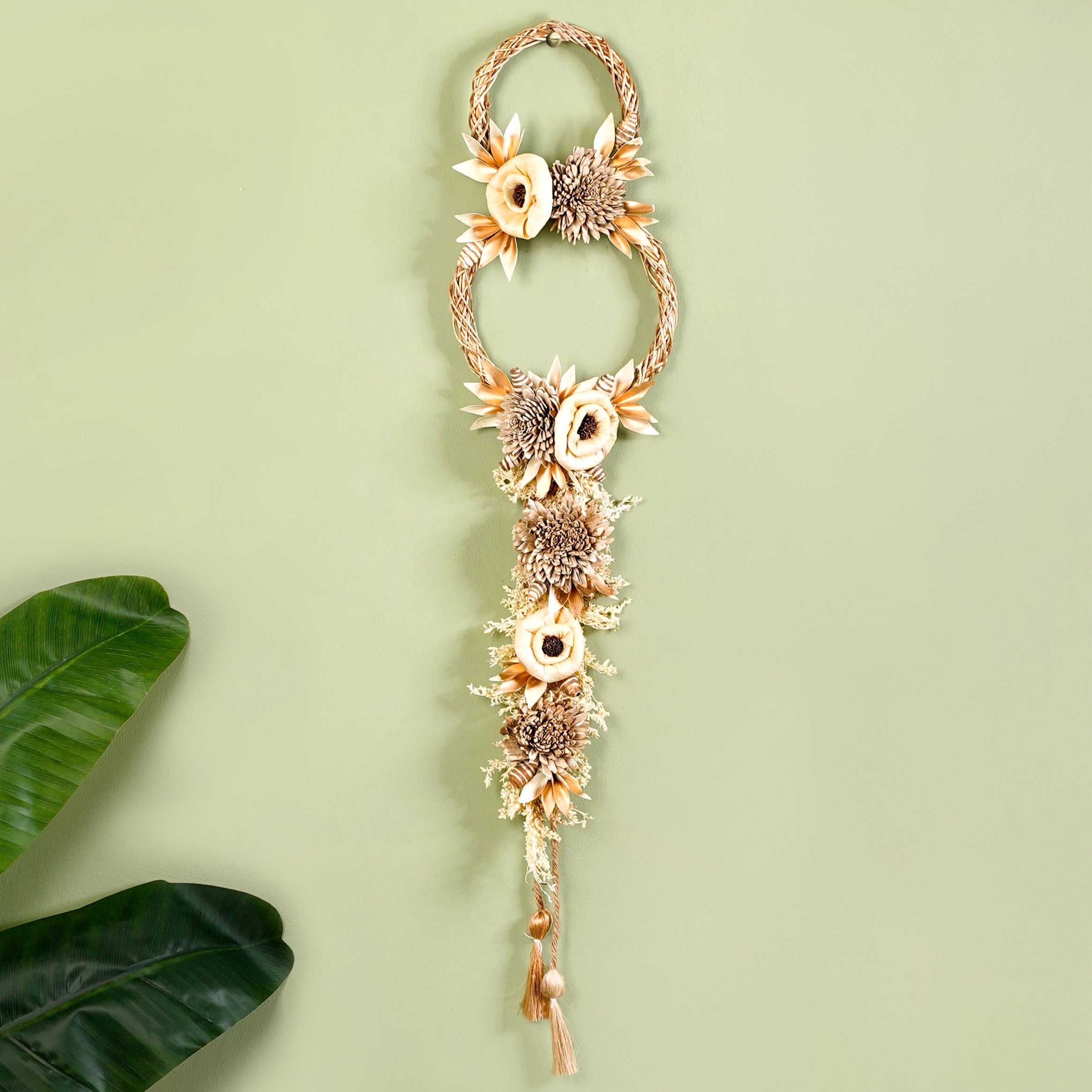 Golden Rings Dried Natural Flower Wall Hanging