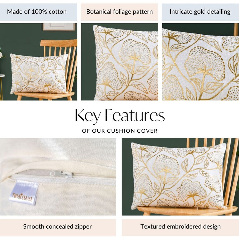 Golden Blooms Cotton Cushion Cover 50x36cm