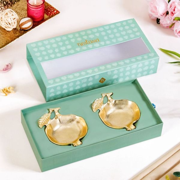 Golden Pomegranate Dry Fruits And Trinket Bowl Set Of 2