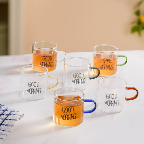 Good Morning Multicolour Handle Tea Cups Set Of 6 130ml