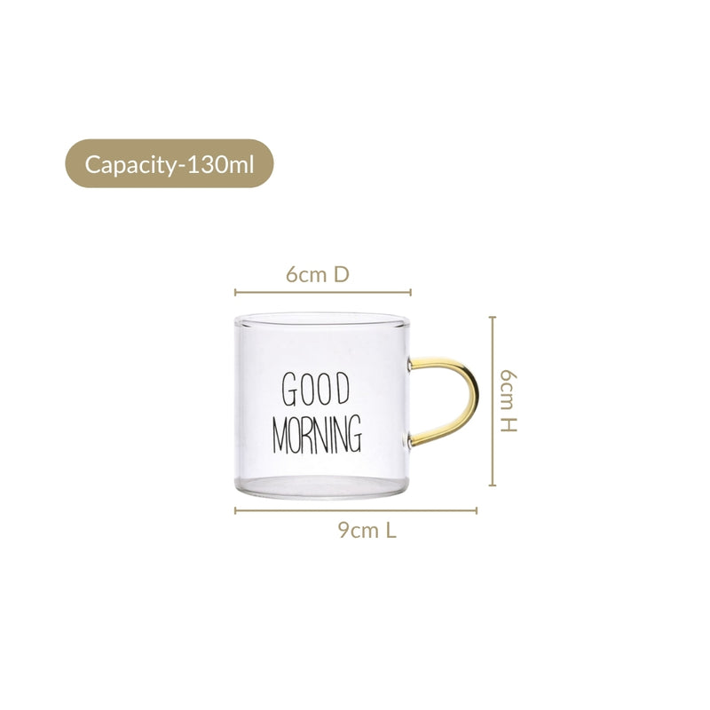 Good Morning Multicolour Handle Tea Cups Set Of 6 130ml