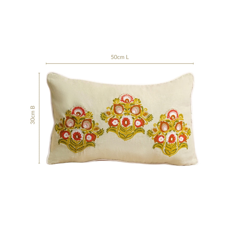 Graceful Greens Cotton Canvas Embroidered Cushion Cover 50x30cm