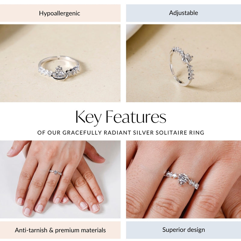 Gracefully Radiant Silver Solitaire Ring