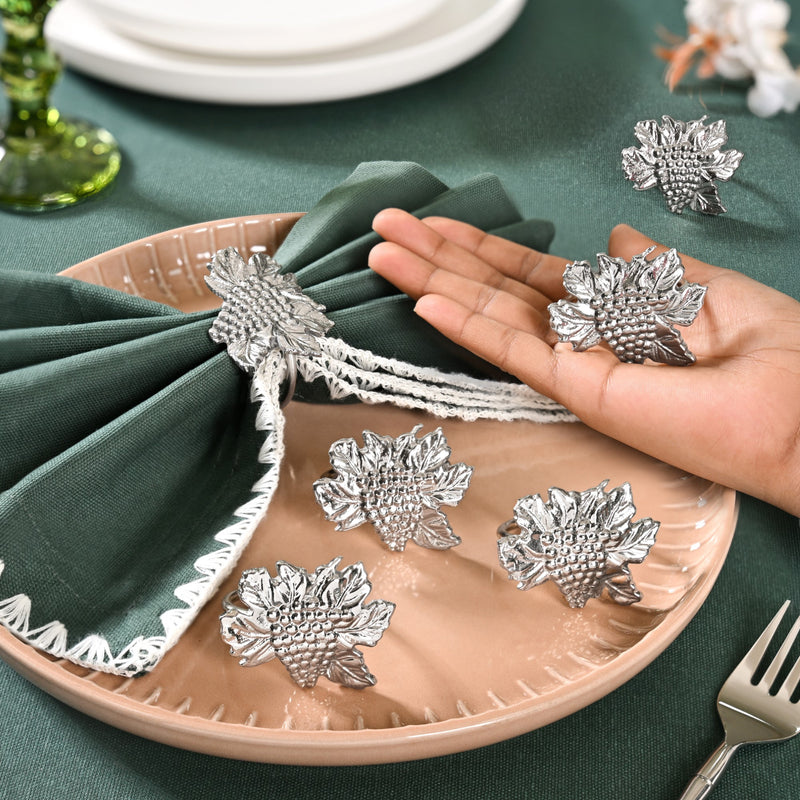 Grapes Pure Brass Napkin Ring With Silver Polish Set Of 6