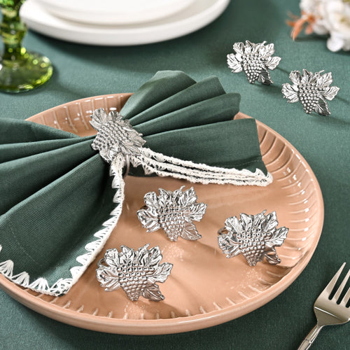 Grapes Pure Brass Napkin Ring With Silver Polish Set Of 6