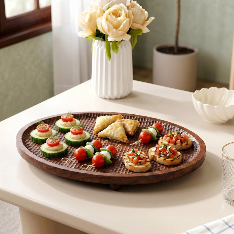 Mango Wood Carved Nero Platter Oval 25x14cm