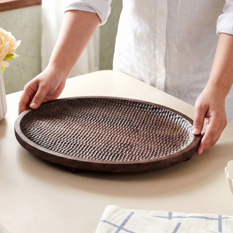 Mango Wood Carved Nero Platter Oval 25x14cm