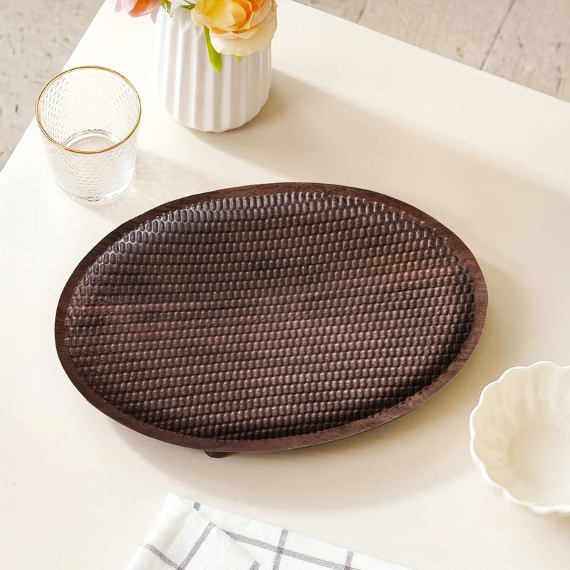 Mango Wood Carved Nero Platter Oval 25x14cm