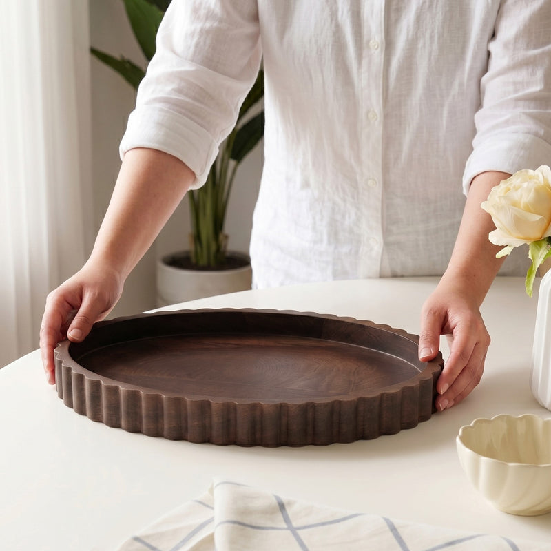 Scallop Rim Nero Platter Oval 35x25cm