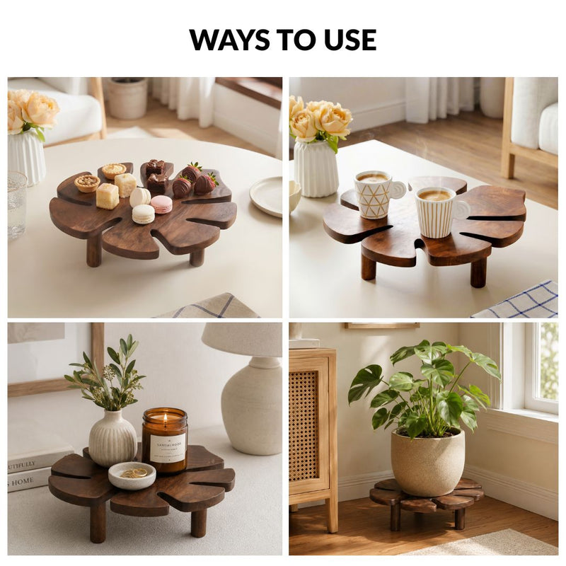 Nero Monstera Leaf Mango Wood Riser