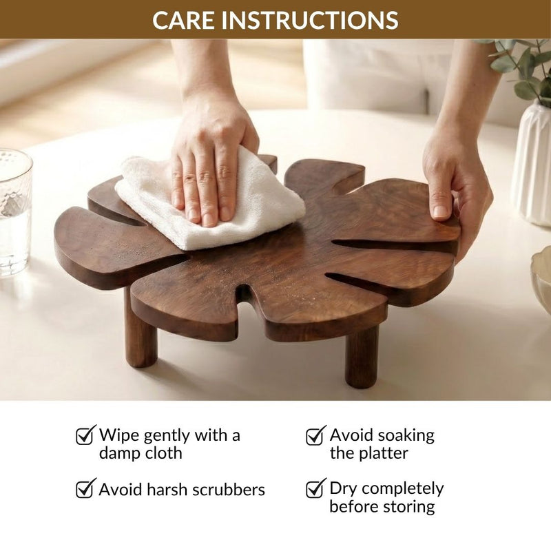 Nero Monstera Leaf Mango Wood Riser