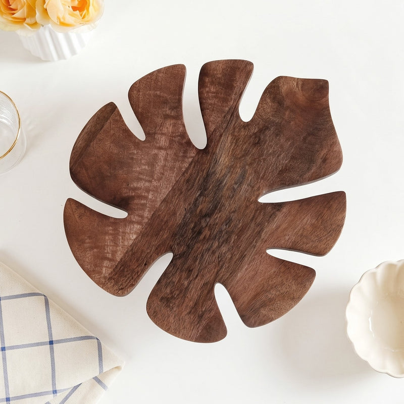 Nero Monstera Leaf Mango Wood Riser