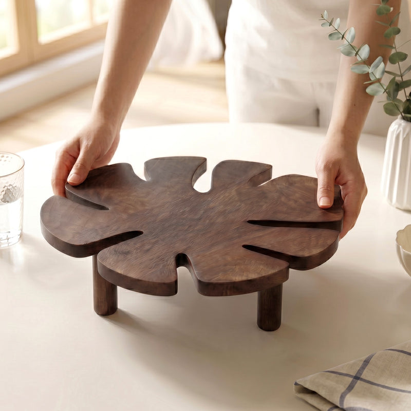 Nero Monstera Leaf Mango Wood Riser