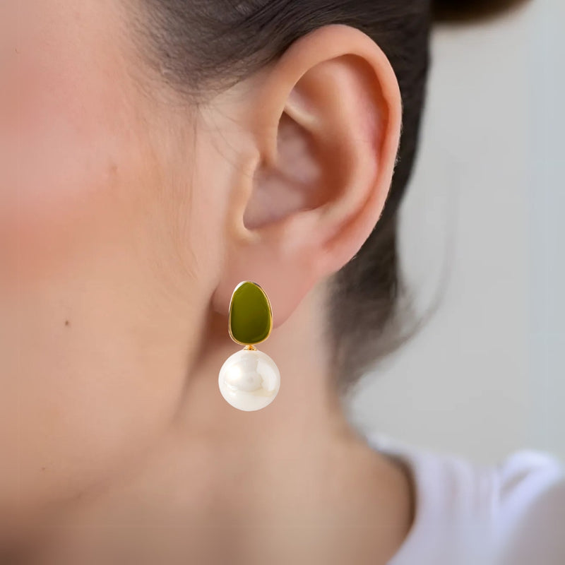 Green And Gold Pearl Earrings