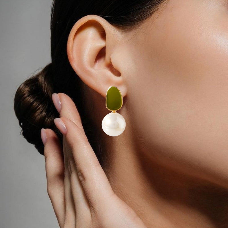 Green And Gold Pearl Earrings