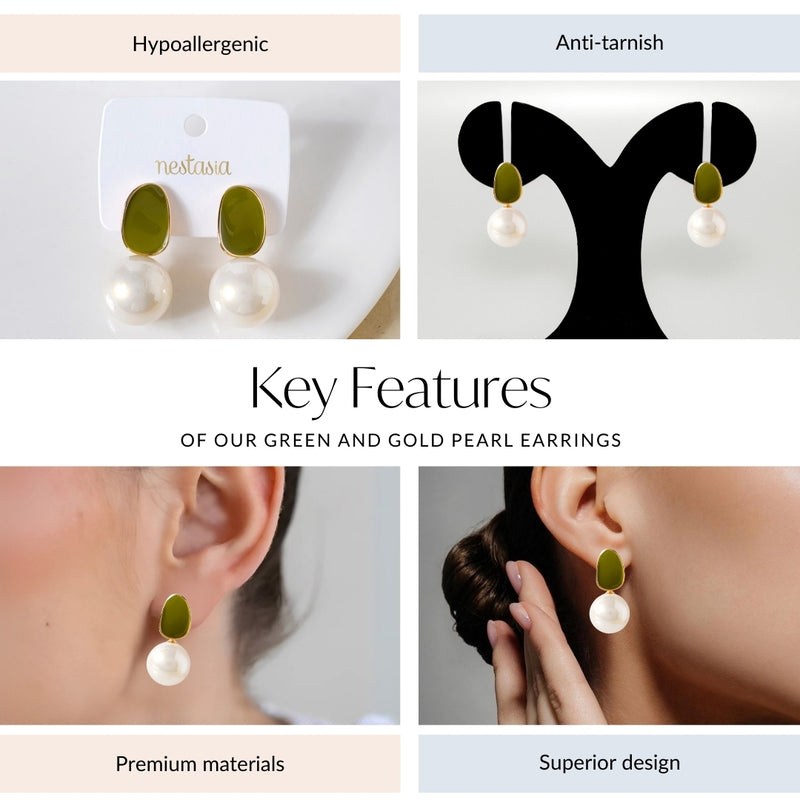 Green And Gold Pearl Earrings