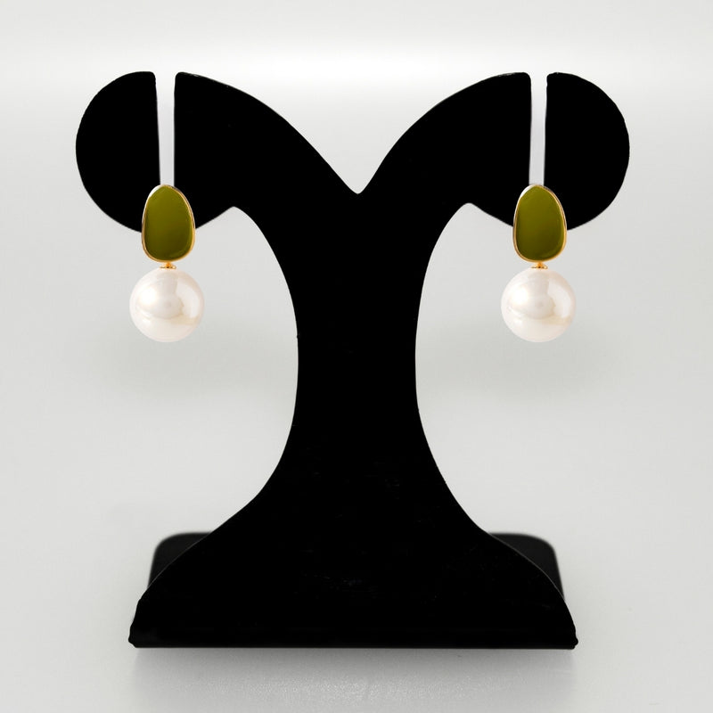 Green And Gold Pearl Earrings
