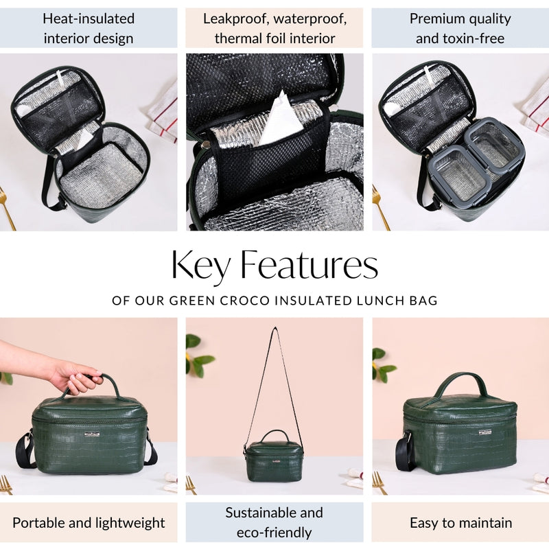 Green Croco Insulated Lunch Bag