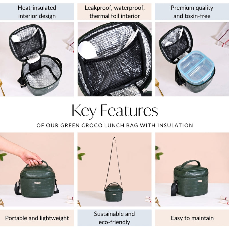 Green Croco Lunch Bag With Insulation
